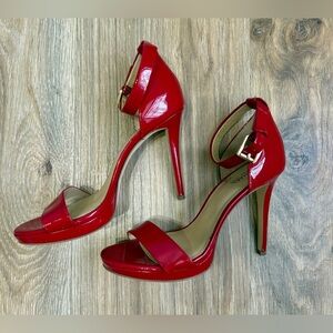 Michael Michael Kors Size 6M Red Patent Ankle Strap Stiletto Heels